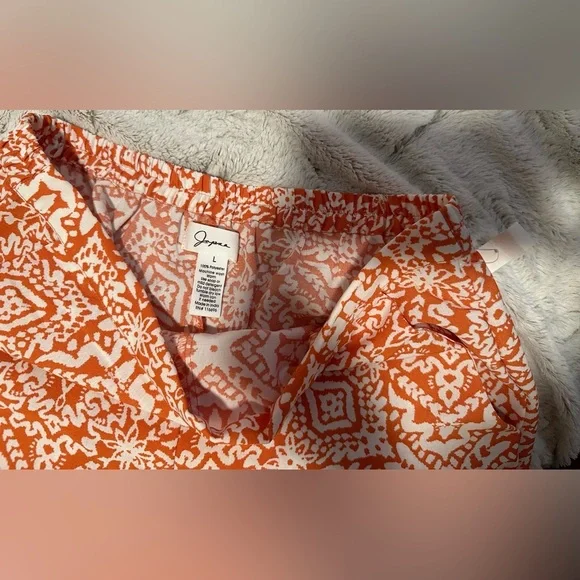 Japna Orange and White Patterned Stretch Wide-Leg Pants - Picture 3 of 7